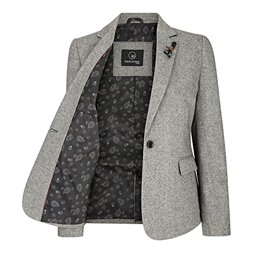 Womens Tweed Grey Black Blazer Jacket Waistcoat Elow Patch Classic Peaky 1920s2