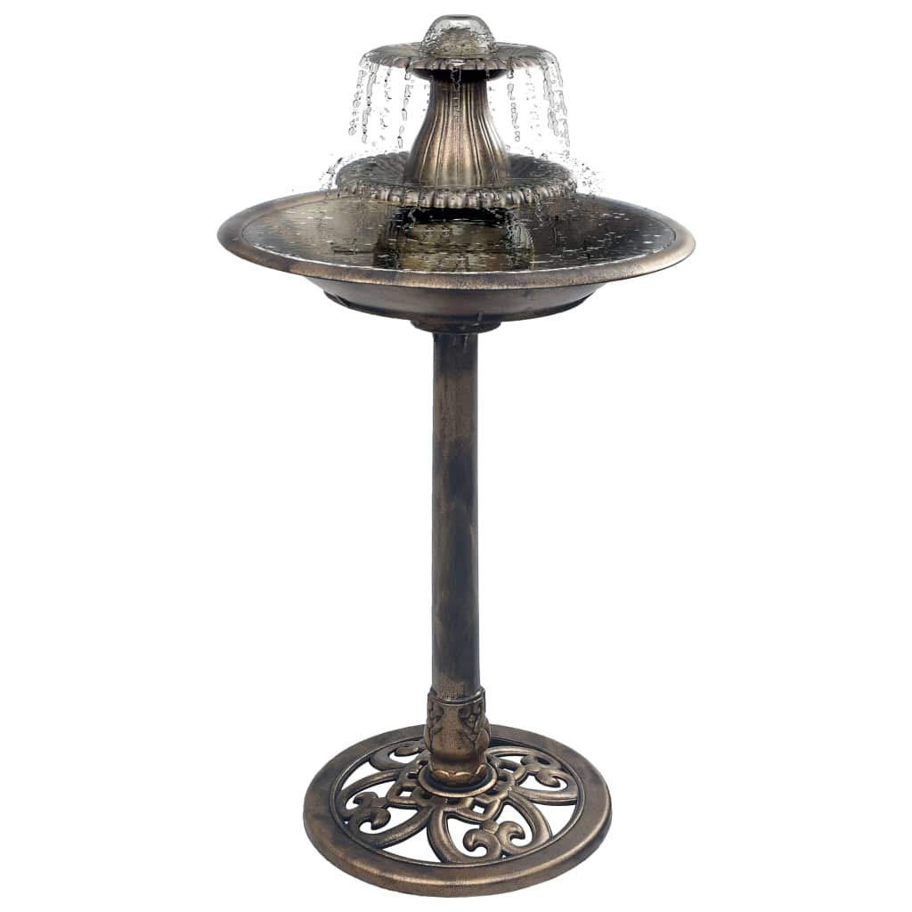 Fuente para Pájaros con Bomba Integrada, Bebedero y Bañera para Jardín, Plástico Resistente a la Intemperie, Color Bronce, 50x91 cm, 6W, 220-240V, para Patio, Balcón y Exterior