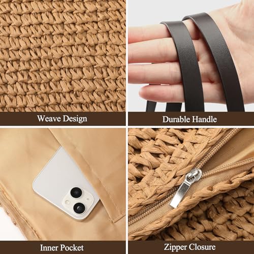 Image of Trifabricy Beach Bags for Women, Woven Straw Tote Bags,Large Beach Bag, Weaving Swim Shopping Travel Bag Waterproof