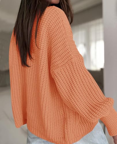 Saodimallsu Womens Oversized Open Front Cardigan Chunky Ribbed Knit Lantern Sleeve Fall Sweater Coats with Pockets Orange - image 5