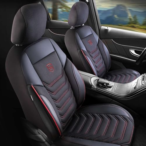 GIOVANNI BUTTI Housses de siège avant de voiture universelles pour voiture et SUV, en tissu piqué de qualité supérieure, noir et rouge, compatible avec...