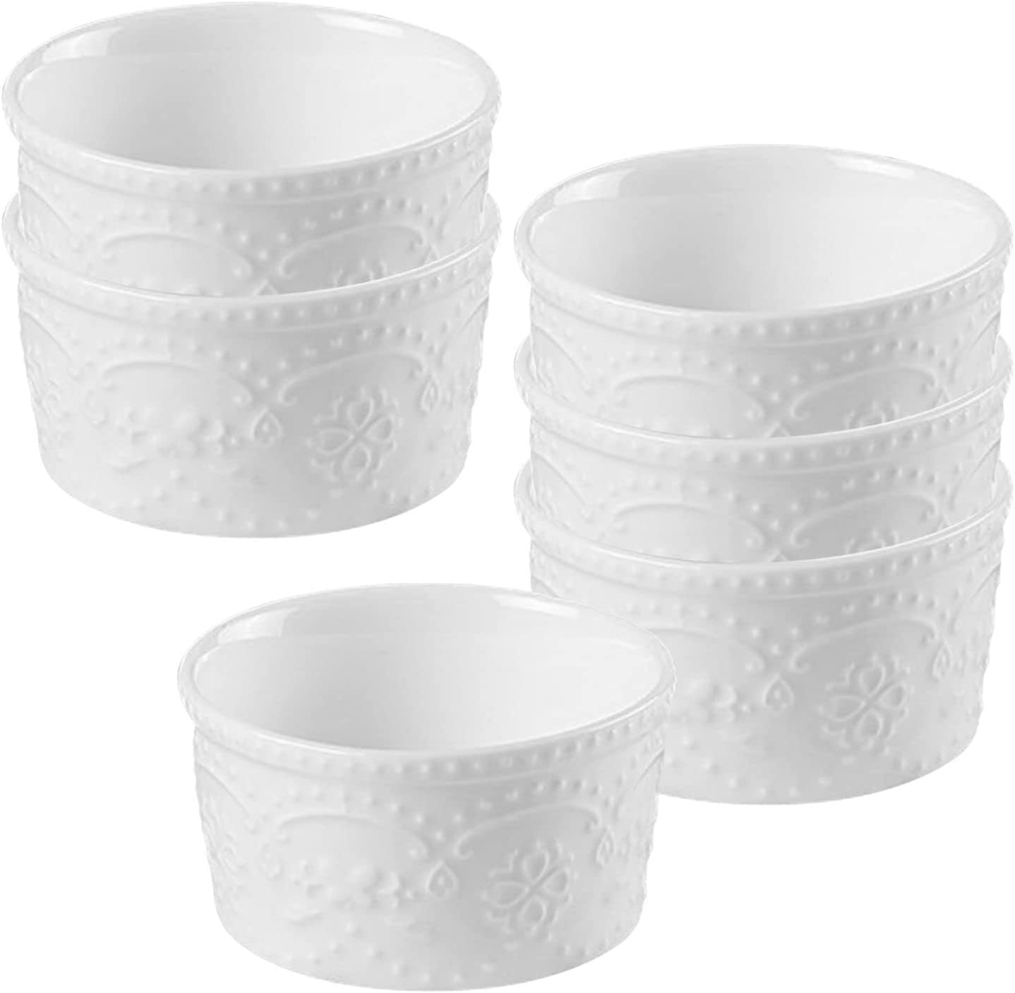 Bol à soupe, bol à riz, bol à déjeuner, ensemble de ramequins blancs, 120 ml, ramequins à crème brûlée, plats à soufflé allant au four, ramequins à soufflé, ramequins for friteuse à air-blanc-lot de 6
