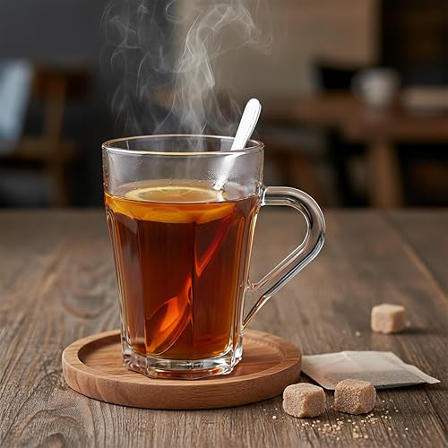 Image of Glass Tea Cups Set of 6, Transparent Cups & Mugs for Tea, Coffee, Milk, Cappuccino, Espresso, Hot & Cold Drinks - Microwave Freezer Dishwasher Safe - 150ML