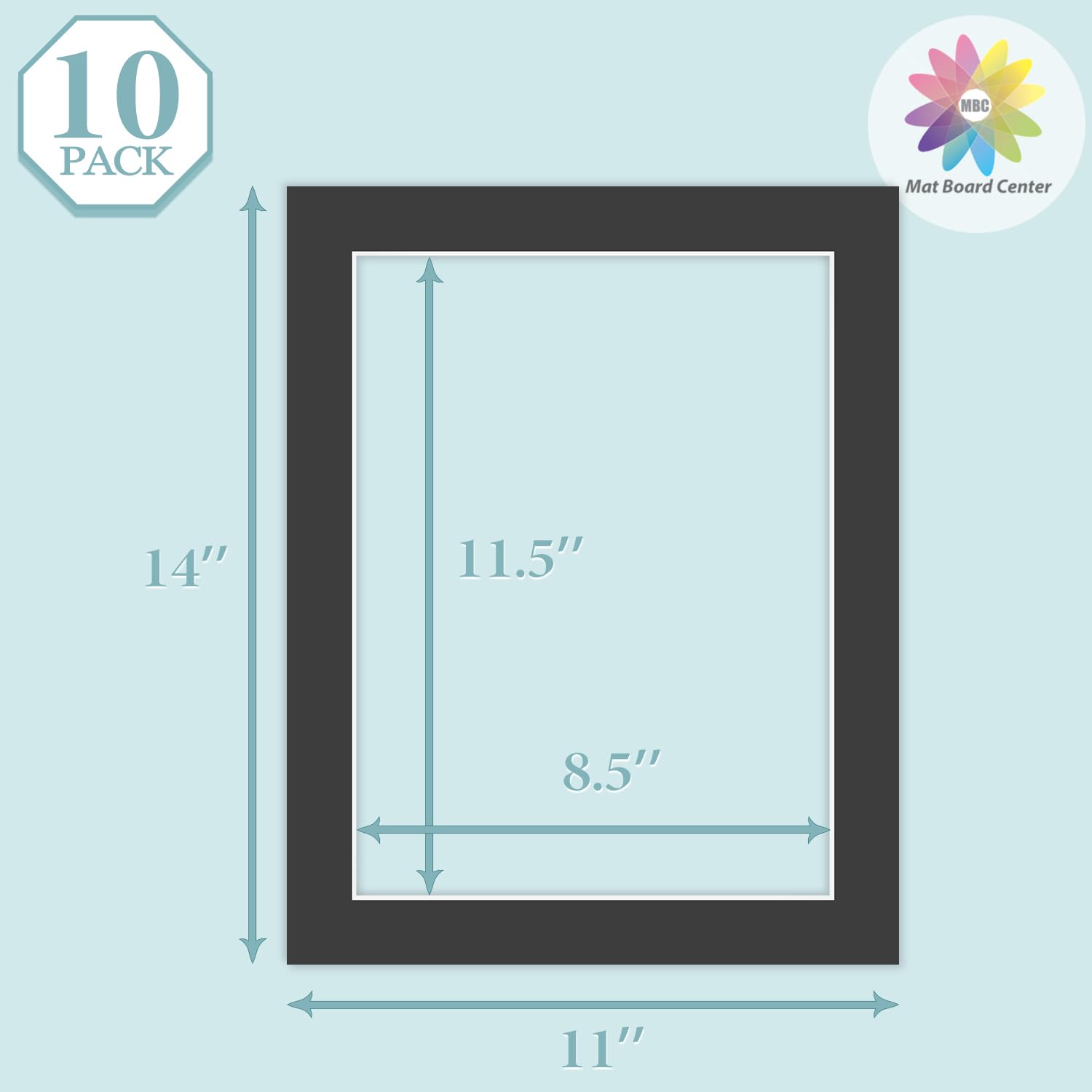 Matte Board Center Passepartout-Karton – 28,9x35,6 Cm, Schwarz, Säurefrei, 10 Stück, 1,4 Mm Dick