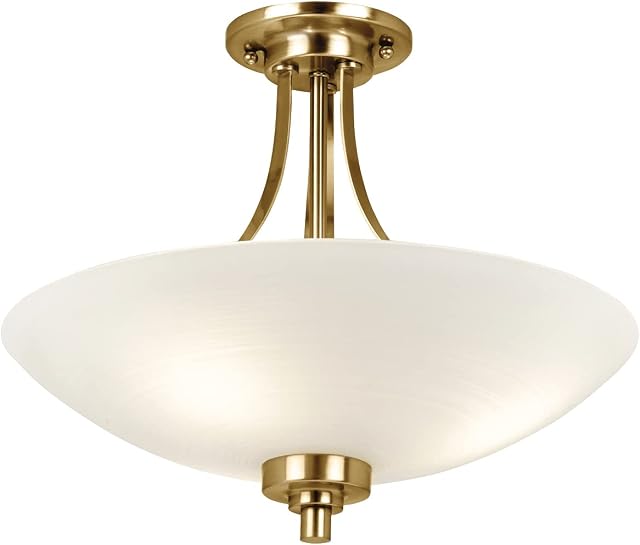 Kaden Decorative Antique Brass Finish E27 LED Compatible Semi Flush Ceiling Light with White Lined Painted Shade