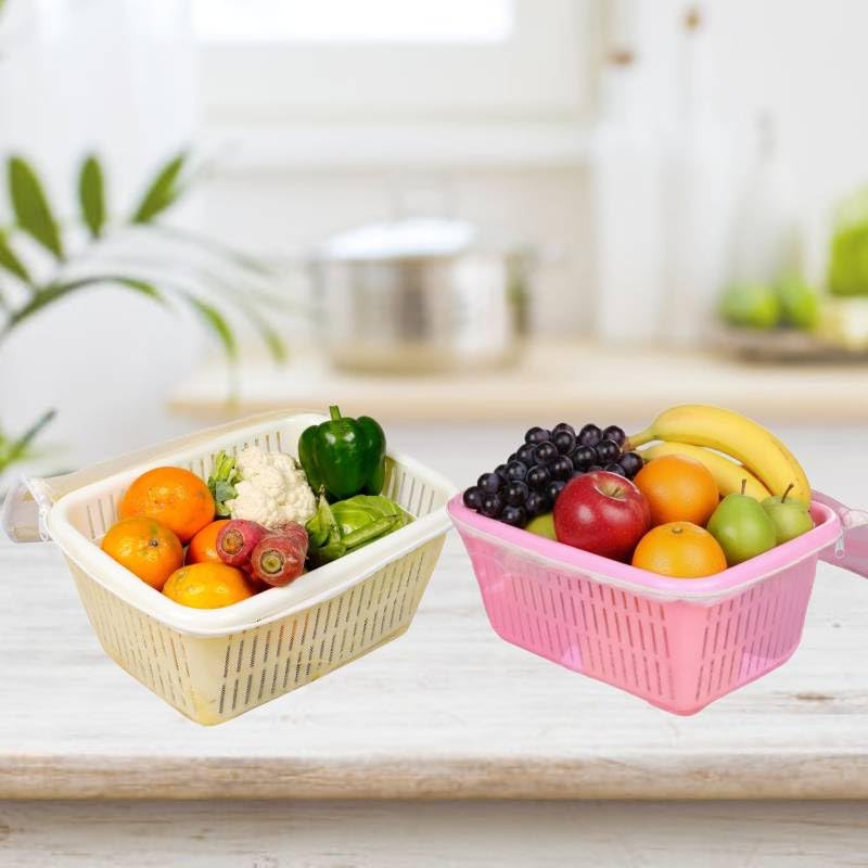 Image of GI9IUS Multipurpose Safe Net Cover Plastic Fruit & Vegetable (Onion,Potato) Storage Basket (Pink+White)
