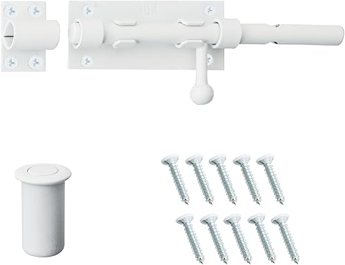 Pestillo de perno de barril, pestillo de puerta de perno deslizante, cerradura deslizante blanca de 6.3 pulgadas con agujero de candado, herrajes