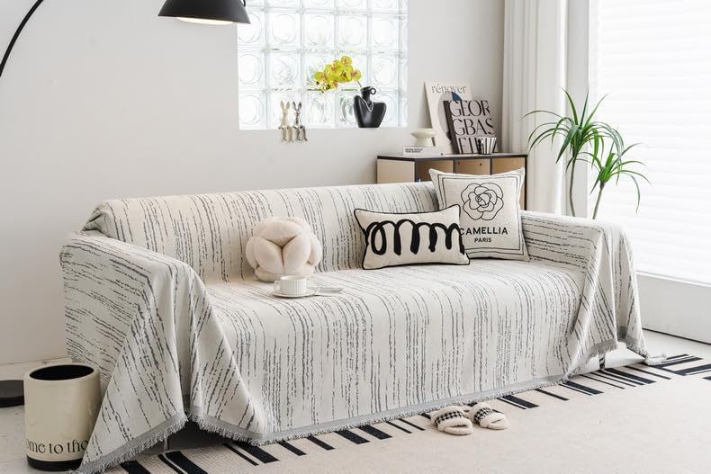 Coperta per divano lavorata a maglia con nappe, accogliente ed elegante, decorazione per la casa per divano o poltrona
