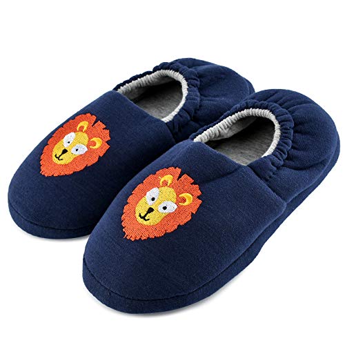 TIESTRA Kinder warm Hausslipper Kleinkinder Hausschuhe Junge Hausschuhe Fuzzy Slippers Tier Plüsch Hausschuhe Slippers Kids Boys, Farbe Blau, Größe 35 Cover
