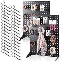 Novelfun 2PCS Stecktafel Display Stände 17 X 13 Stecktafel Organizer mit 32pcs Haken, Tischplatte Präsentationsständer Metall Pegboard Display Stand für Schmuck, Schlüsselanhänger, Aufkleberc