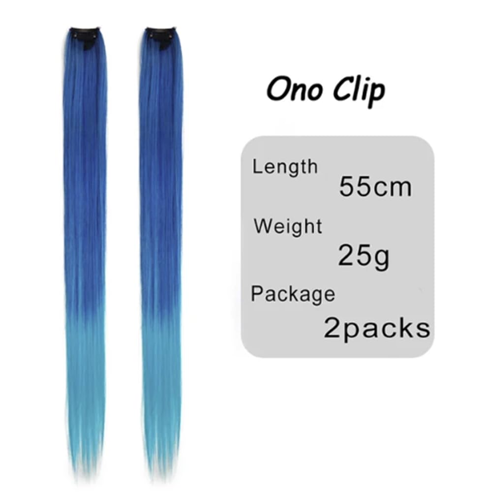 One Piece Clip In Hair Extension Highlights Streaks 25g - 40g Ombre Blue - Image 3