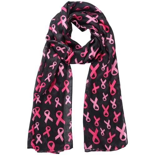 Estune 2 Pack Breast Cancer Awareness Scarf Women Pink Ribbon Lightweight Long Shawl Wrap for Women Breast Cancer Support Gift Approx. 75