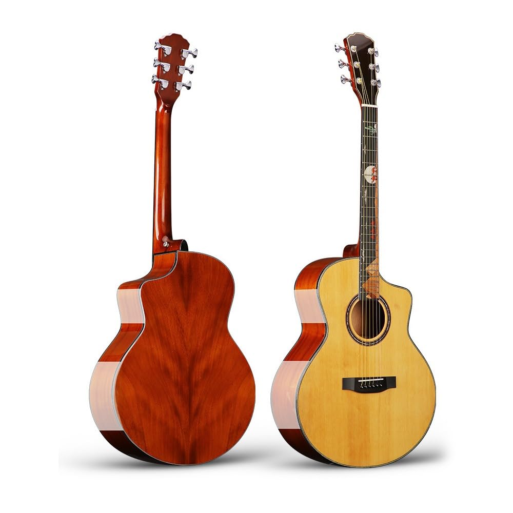 ByErz JF-K8 Chitarra folk in abete rosso impiallacciato singolo da 41 pollici con design unico del modello della tastiera e superficie in legno originale, adatta for esercitarsi e suonare, principiant