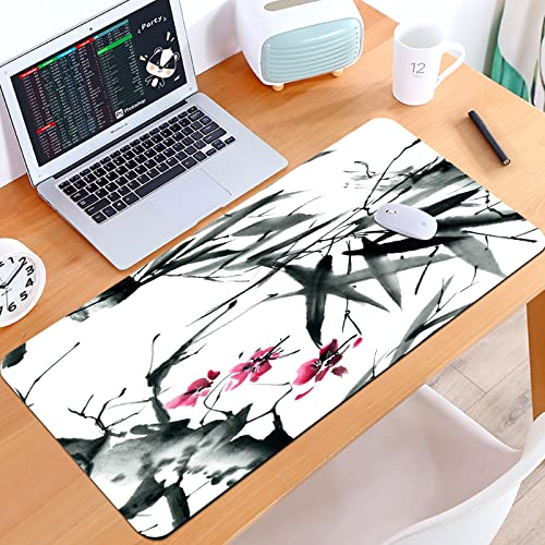 SHIVNAMI Alfombrilla Raton Grande Gaming Mouse Pad,Tallos de bambú sagrados Naturales Flor de Cerezo Impresión Popular de inspirac,Lavable, Antideslizante Diseñada para Gamers, Trabajo de Oficina