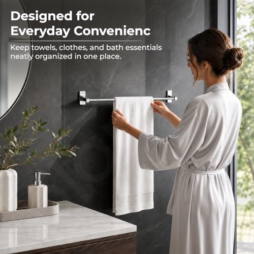 Image of Plantex J4 Stainless Steel Towel Rod /Self Adhesive Cloth Hanger for Bathroom /24 Inch Towel Bar /Bathroom Accessories - Pack of 1 (Chrome)