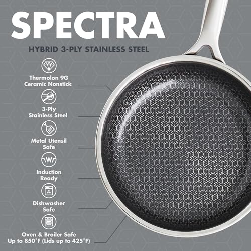 Image of GreenPan Spectra 8 inch Frying Pan Skillet, Hybrid Tri-Ply Stainless Steel, PFAS-Free Ceramic Nonstick Textured Cooking Surface, Induction Cookware, Diswasher Safe, Oven & Broiler Temp to 850˚F