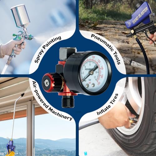 Image of DAXINYANG Spray Gun Regulator Valve with Gauge, Air Pressure Regulator 1 /4 NPT Airflow Control up to 180 PSI Air Compressor Regulator for Spray Gun Pneumatic Tools, Paint Sprayer