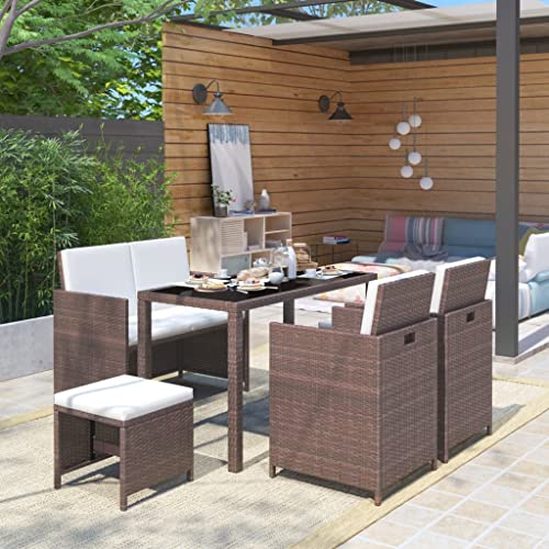 Lumanois Set Comedor de jardín 6 Piezas y Cojines ratán sintético marrón,50.2kg-43904