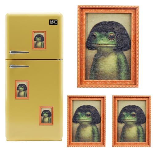 Imán decorativo retro de rana con marco de madera, pack 3