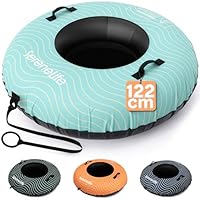 SereneLife Tube 112/122 cm – Aufblasbarer Schneereifen mit Griffen und Schleppleine XXL Rodelreifen für Kinder und Erwachsene – rutschfeste Hartboden-Schale – Perfekt für Schneespaß im Winter