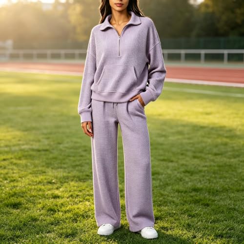 eoeioa Waffle Knit Lounge Set Women 2 Pc Casual Airport Outfits 2026 - image 2