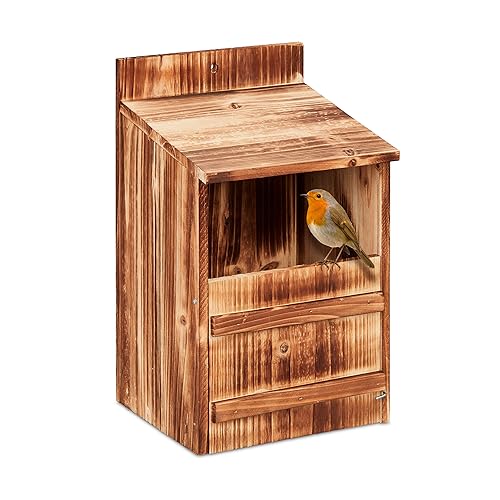 Relaxdays Nistkasten für Halbhöhlenbrüter, aufklappbar, Einflugspalt HxB: 10 x 19,5 cm, Vogelhaus zum Aufhängen,...