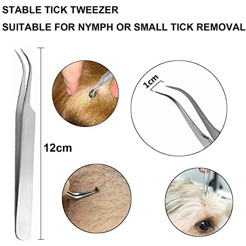 EasyULT 3PCS Tick Remover Tool Set, Tick Removal Tool, Stainless Steel Tick Remover, Tick Hook Kit Included Removal Tweezers+ Tick Shovel, for Animals, for Humans, Dogs, Cats