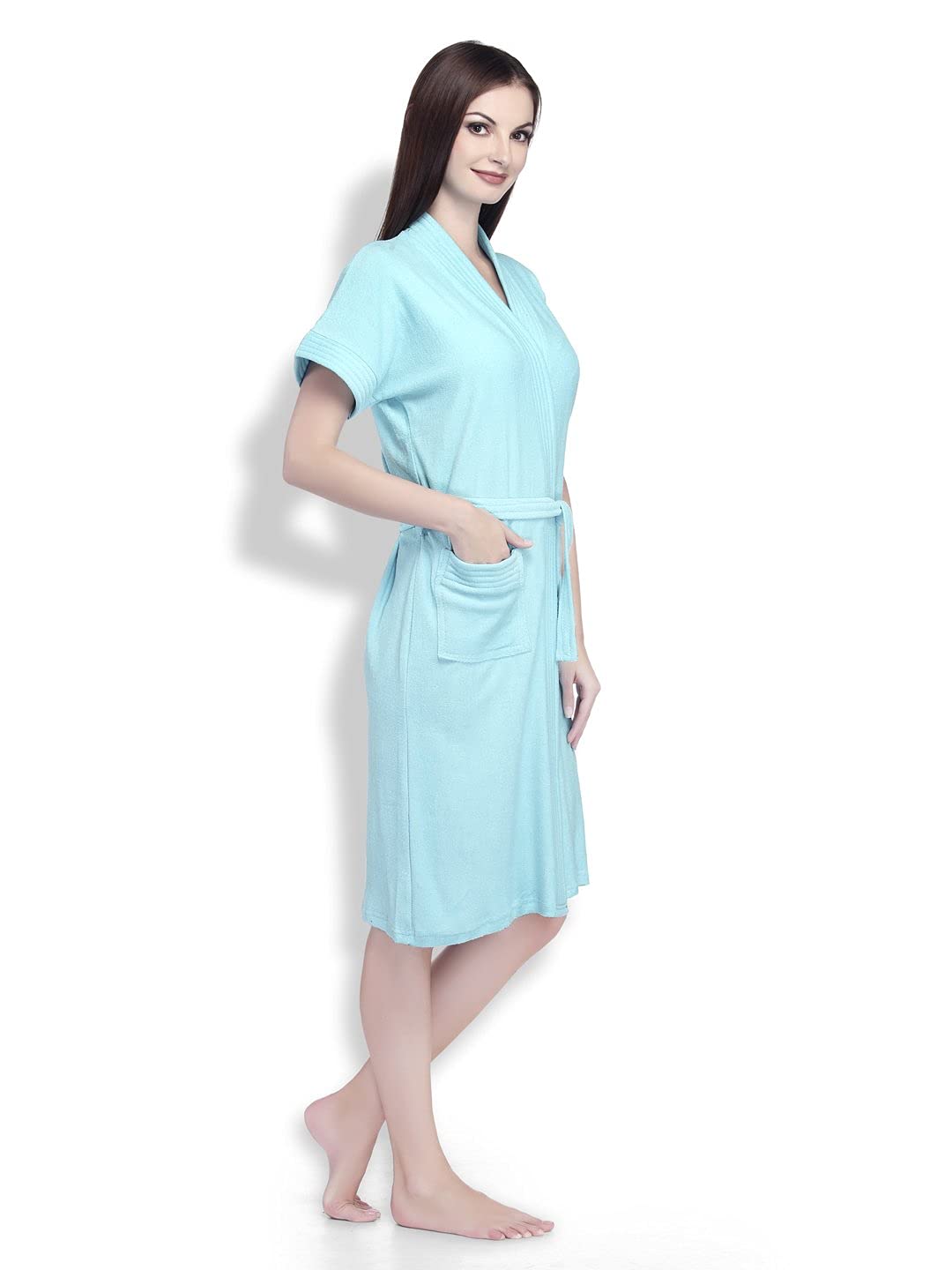 SAND DUNE Half Sleeve Soft Cotton Knee Length Bathrobe for Women & Girl (Sky Blue) (XXXL) 1