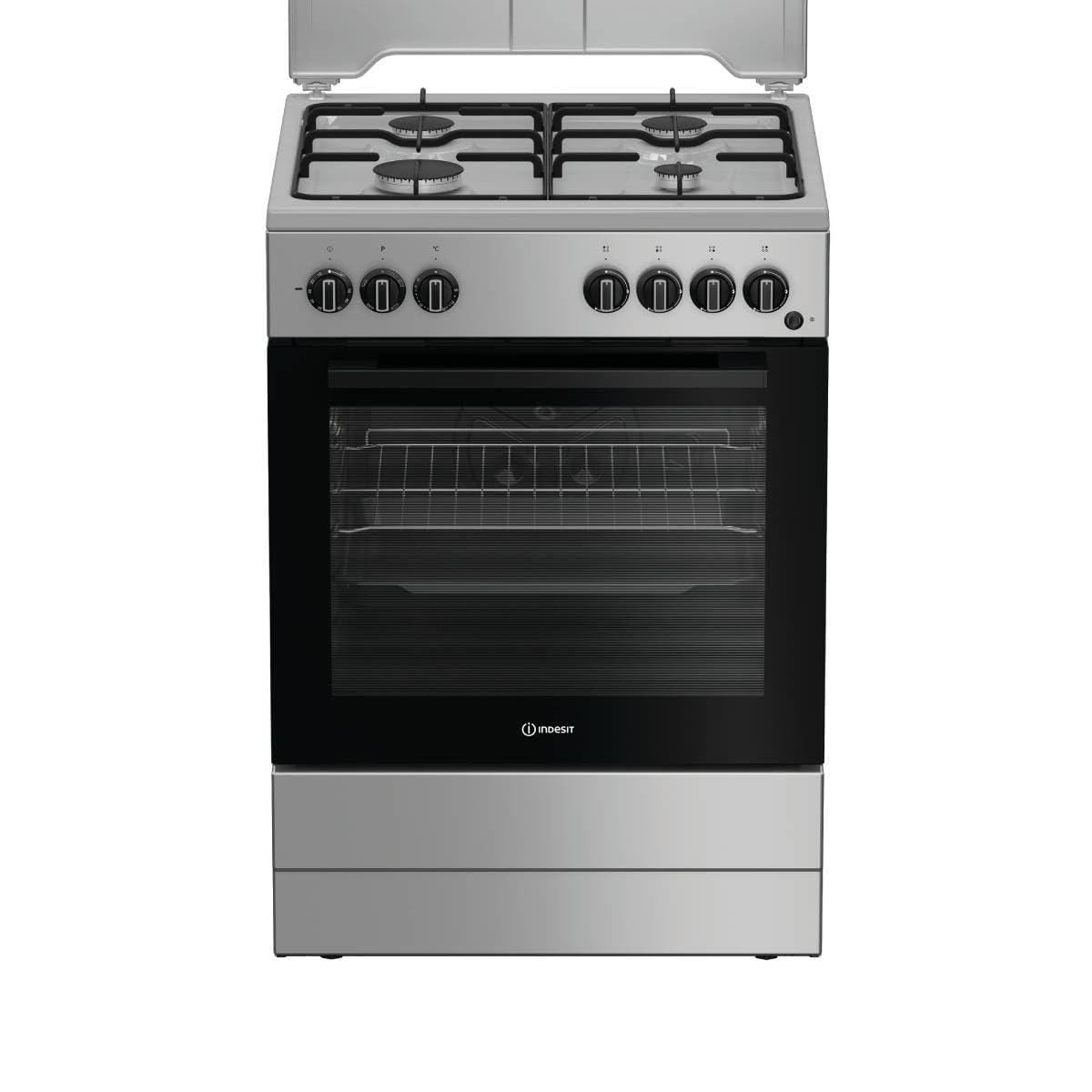 Indesit I6G3PMS Cucina A Gas, 60 Cm, 4 Fuochi, Forno Elettrico Con Grill, 73 Litri, Click&Clean, Steam&Clean, Timer, Colore Acciaio Inox, Classe Energetica A
