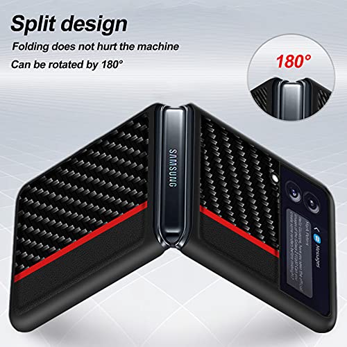 Fzloo For Samsung Galaxy Z Flip 3 Aramid Fiber Case, Luxury Carbon Fiber Texture Leather Pu Cases Hard Pc Bumper Shockproof Protective Cover For Samsung Galaxy Z Flip 3 5G (Black) #TOP1