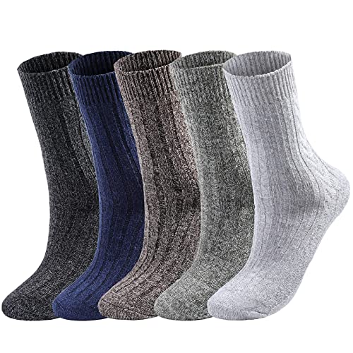 Clothirily 5 Pairs Wool Socks - Winter Warm Wool Socks For Women/Men, Super Soft Crew Socks Boot Socks for Women, Thick Knit Cabin Cozy Wool Socks Gifts For Women/Men