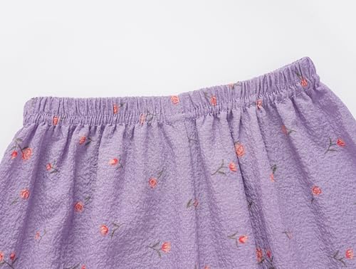 Image of Hupohoi Big Girls Button Down Pajama Set 3pcs Short Sleeve Long Pants with Shorts Crepe Wrinkled Fabric Sleepwear Nighty