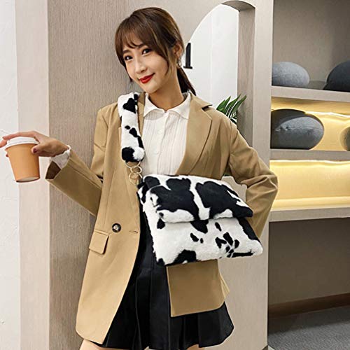 ABOOFAN Bolsa de Ombro de Pelúcia Feminina Bolsa de Ombro de Falsa Com Estampa de Vaca Retrô Crossbo