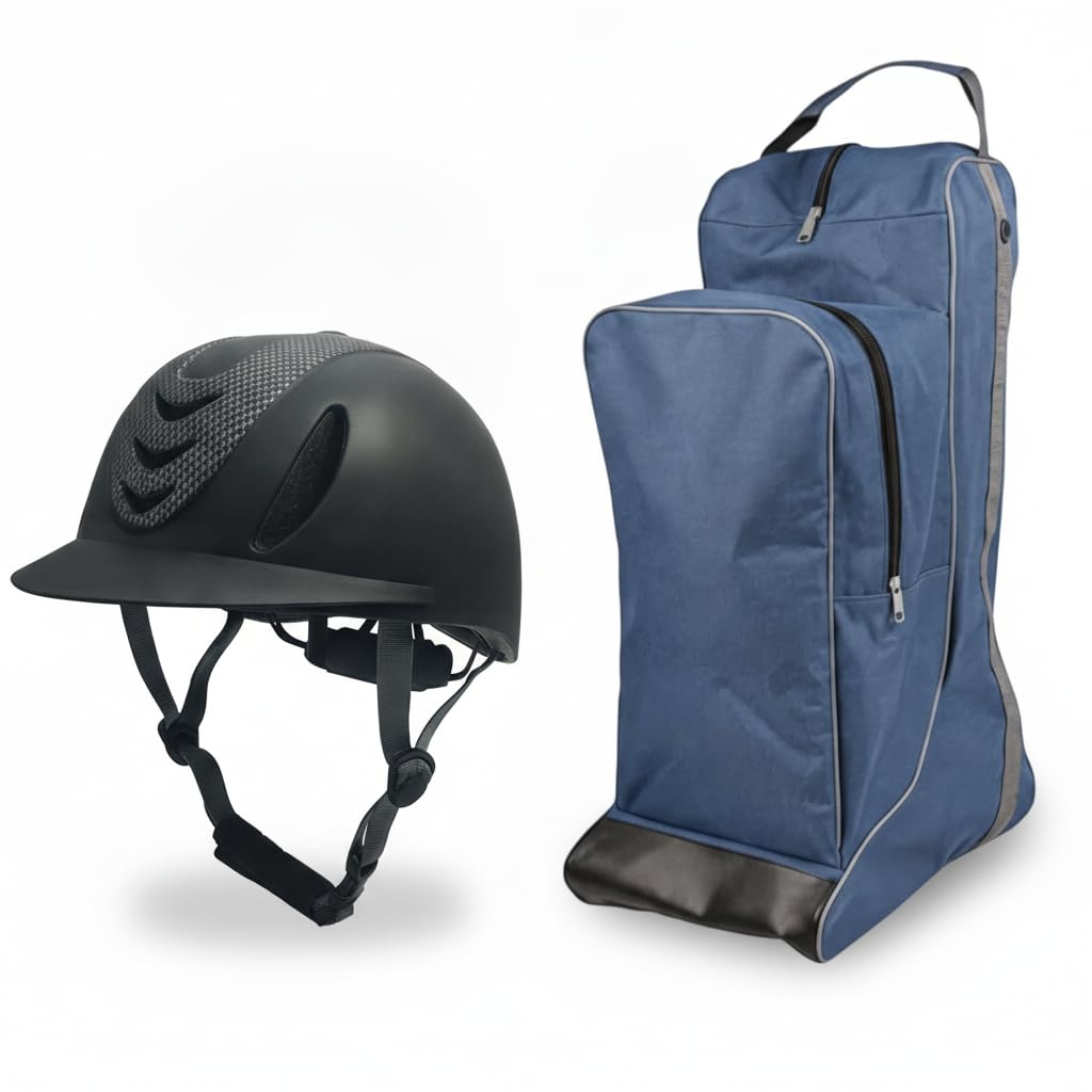 Gralara Casco da Equitazione Starter alla Moda E Regolabile, Borsa Porta Stivali Multi-Scomparto per Bambini, Scomparto Dedicato per Articoli Sportivi