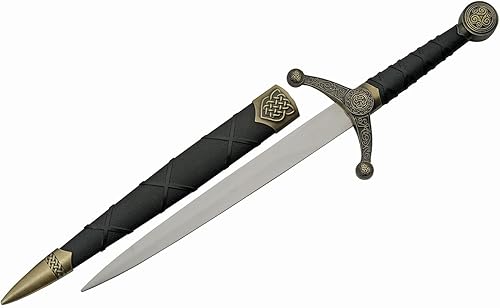 Miniatura 2 de Szco Supplies Cuchillo de nudo celta medieval con réplica de punta de lanza dorada de 16 pulgadas con vaina, oronegro, 211532-GD