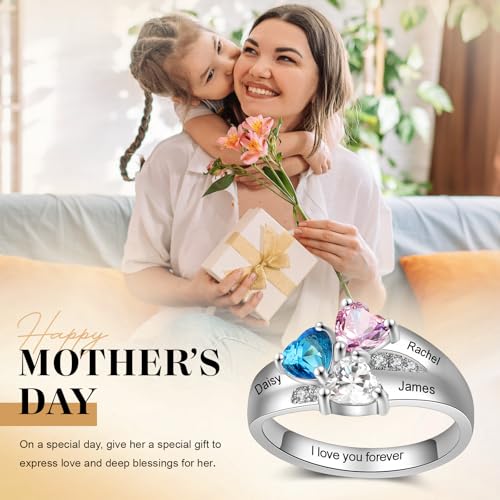 925 Sterling Silver Personalized Infinity Mothers Rings for Women Custom Engagement Rings with 1~8 Heart Stones & Names - Wedding Promise Mother’s Day Gift For Women Grandma Mom Her4
