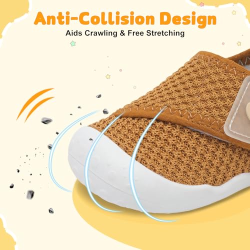 Image of FEETCITY Baby First Walking Shoes Wide Baby Shoes Infant Sneakers Newborn Crib Shoe Barefoot Lightweight Slip On Shoe
