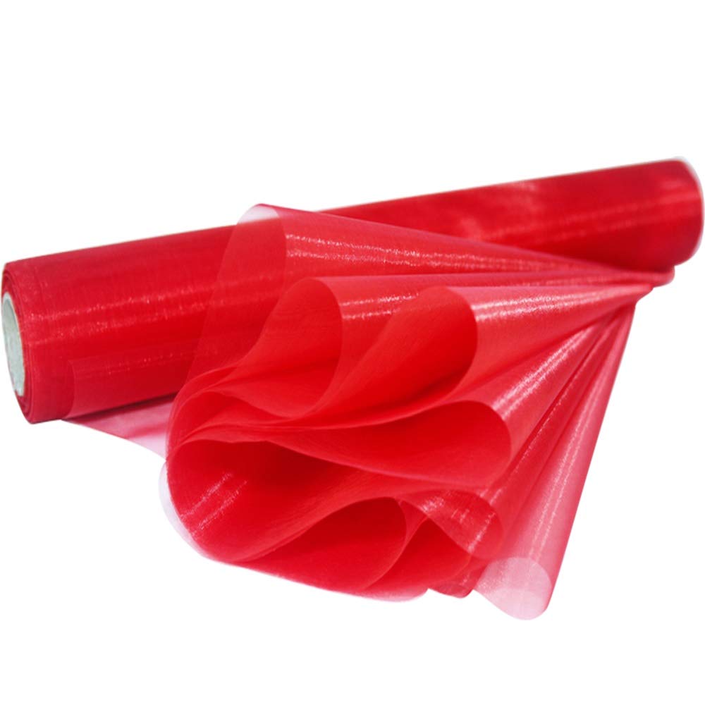 Time to Sparkle 5PCS 26M x 29cm Sheer Organza Roll Sash Fabric Table Runner Sashes Chair Cover Bows Swags Wedding Party (Red)