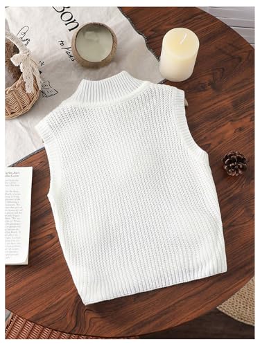 MakeMeChic Girl's 3D Floral Mock Neck Sweaters Vest Sleeveless Cute Knit Pullover Tank Tops2