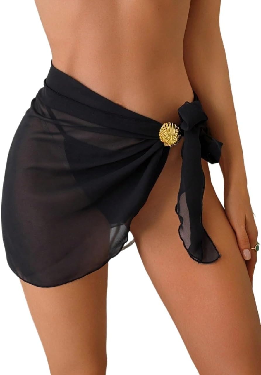 Solid Color Side Tie-Up Chiffon A-Line Skirt, Women Summer Cover-Up cover ups for swimwear