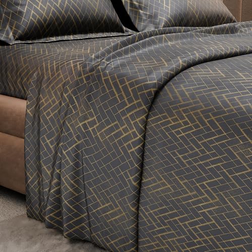 Image of Stoa Paris 300TC UltraSatin Printed Double Bedsheet with 2 Pillow Covers, Gentle on Skin & Hair, Wrinkle & Fade Resistant, Aesthetic Home Decor, Gift for Couple, Starlit Night - Grey (228cm x 254cm)