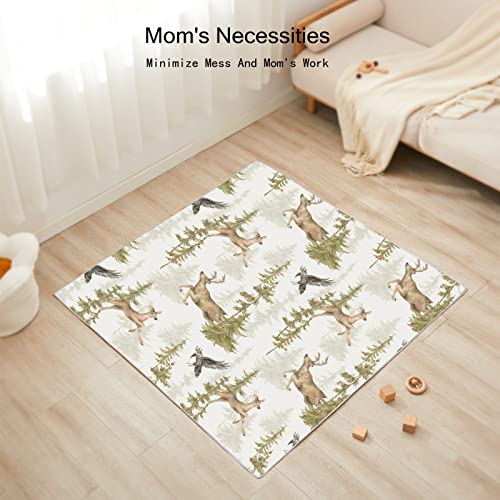 Image of Insular Baby Splat Mat for Under High Chair /Arts /Crafts, Anti Slip and Waterproof Splash Mat for Floor, Portable Picnic Mat, 51x51 Inch, Forest Deer