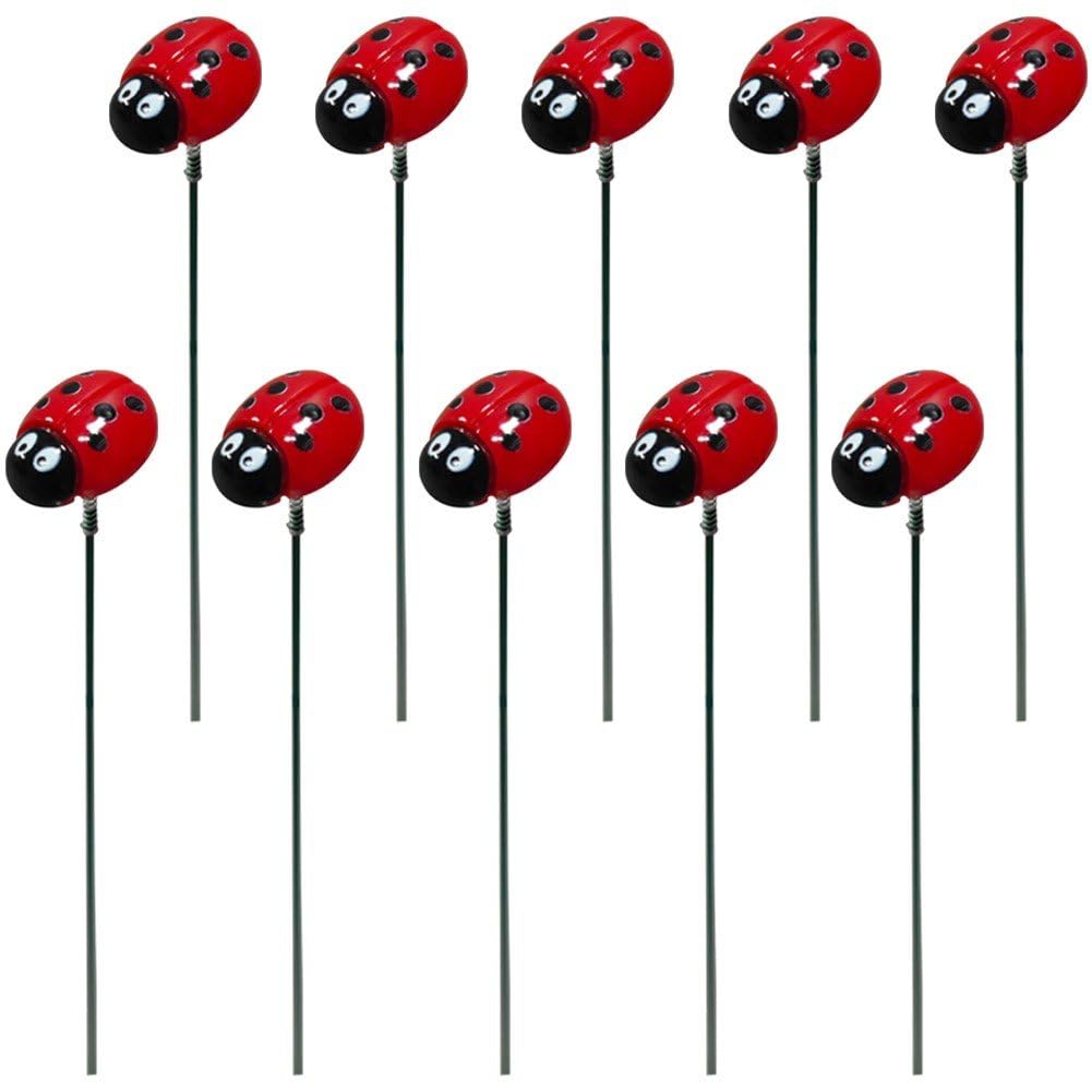 Sanfly As Shown Mini Ladybird Garden Stakes 10Pcs Decorative Garden Stakes For Plants Metal Ladybug Stake Ladybird Flowers Pots Decorations