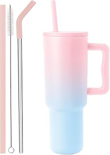 Vasukie 1200 ML Stainless Steel Tumbler with Handle and Lid,2 Straw | 100% Leakproof Travel Mug Water Cup for Gym, Office... Price In India