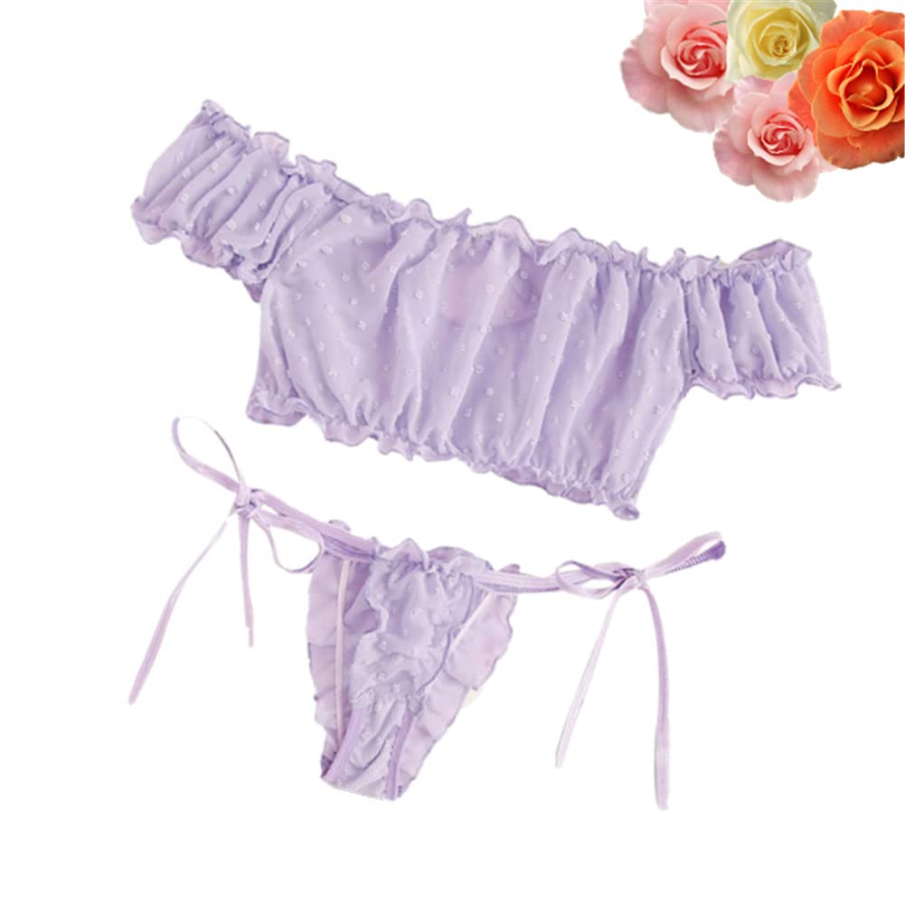 QHQQXN Conjunto de lencería, Lindo Conjunto de Sujetador y Bragas Transparentes, Ropa Interior de Peluche con Tiras y Lazo Ajustable, Camisones de Dormir traviesos para Regalo de San Valentín