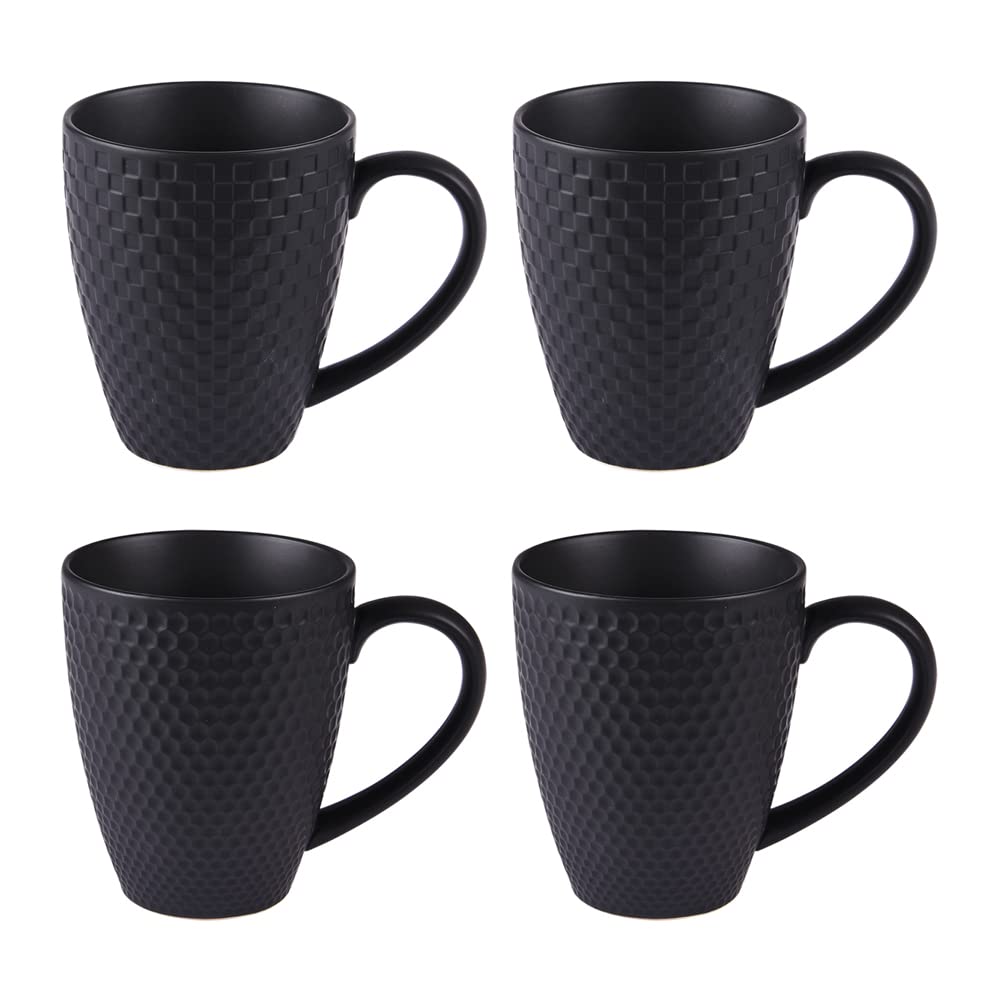 Coffret 4 Mugs Almada 30 Cl - Grès Artisanal Peint à La Main, Bleu Arabesques Florales, Table Passion