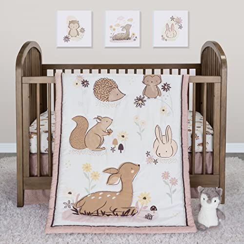 Image of Sammy & Lou Sweet Autumn 4-Piece Baby Nursery Crib Bedding Set for Girls, Includes Quilt, Fitted Crib Sheet, Crib Skirt, and Plush Toy
