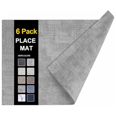 homing Faux Leather Heat Resistant Placemats Set of 6 – Waterproof Wipeable Dining PU Place Mats for Indoor & Outdoor, Easy to Clean - Light Grey Cover