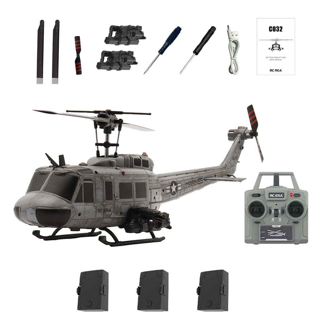 Stylomira C032 UH-1 Huey RC Helicopter with One-Key Takoff/Landing, 1/48 Scale 6CH Gyro Stabilized One-Key Inverted Flight RC Helicopter with Auto Hover & Optical Flow Positioning for Enthusiasts