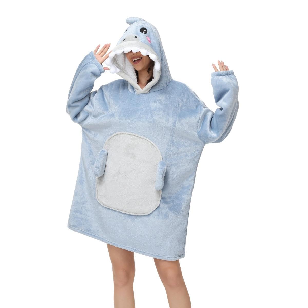 chuangminghangqi Kuscheldecke zum Anziehen mit Ärmeln und Kapuze Winter Comfy und Warm Sofadecke Unisex Übergroßes Tiere Decken Pulli Damen Lustige Riesen Hoodie Decke